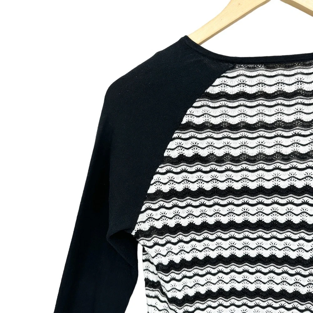 TRINA TURK Long Sleeve Mini Sweater Dress Black White